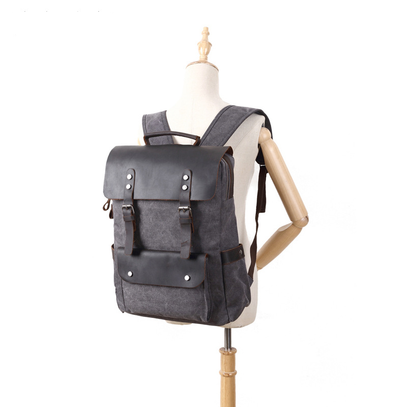 Leather Backpack Vintage - Plecak szkolny unisex z płótna vintage